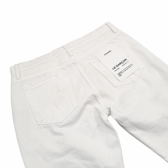 Frame Le Garcon Mid-Rise Straight Fit in Rumpled Blanc Rips Size 27 NWT - Picture 6 of 8